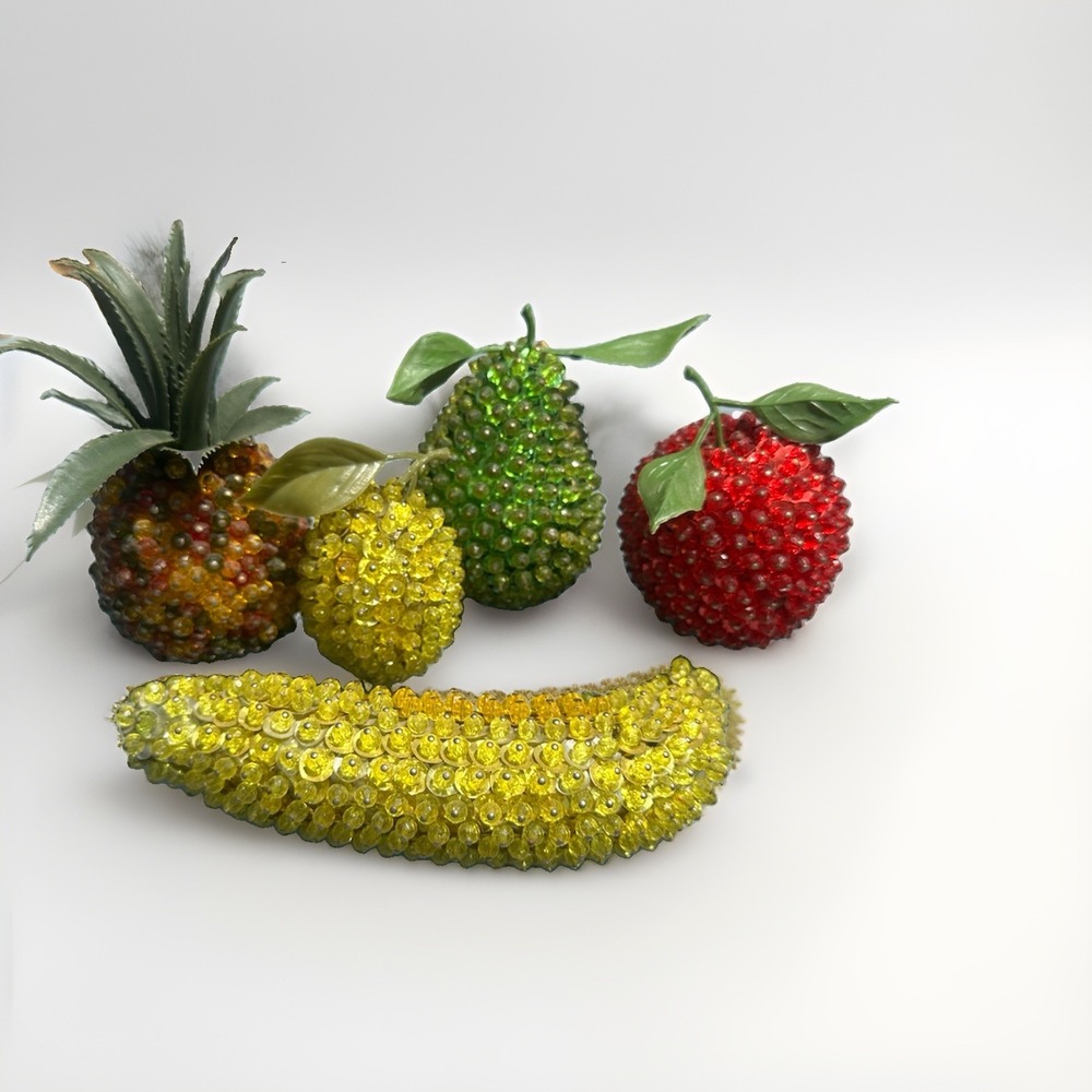 Vintage Push Pin Sequined Beaded Faux Fruit - Mixed Fruit MCM Pineapple Banana